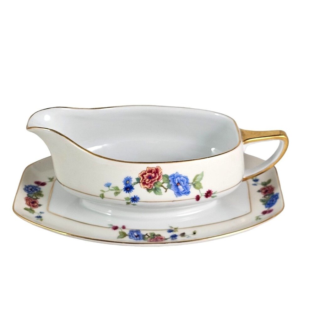 Edelstein Bavaria Porcelain Sauce Gravy Server Underplate floral ivory banded - Picture 1 of 9